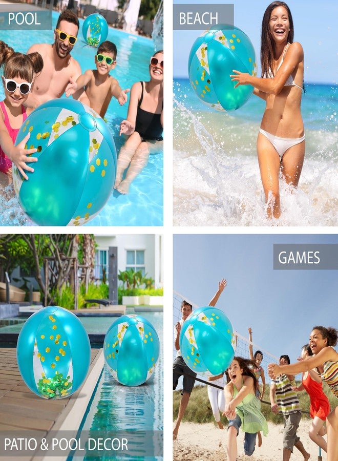 POZA Inflatable Beach Balls for Pool - Elegant Glitter Beach Balls for Kids, Teens, and Adults, Heavy Duty Inflatable Beach Ball Set of 2, Pool Balls for Beach Party Decoration - Blue Gold, 16 Inches - Image 3