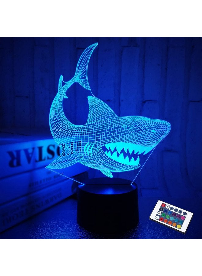 FULLOSUN Shark 3D Illusion Night Light Animal Touch Table Desk Lamp, with Remote Control 16 Colors Optical USB LED Nightlight for Kids Holiday Gift Room Decoration - Image 1