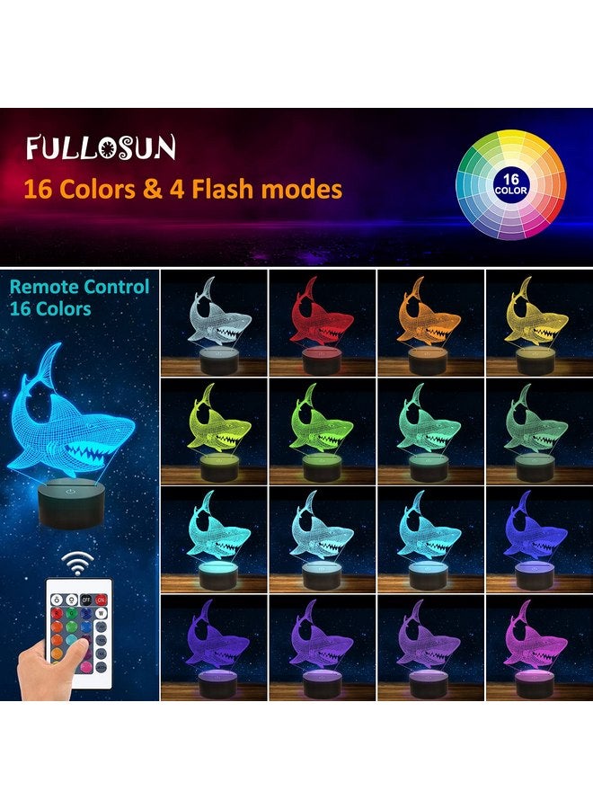 FULLOSUN Shark 3D Illusion Night Light Animal Touch Table Desk Lamp, with Remote Control 16 Colors Optical USB LED Nightlight for Kids Holiday Gift Room Decoration - Image 2