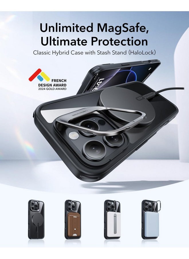 ESR - ESR for iPhone 16 Pro Case, Compatible with MagSafe, Military-Grade Protective Case, Built-in Stash Stand Phone Case, Supports Angles Up to 85°, Classic Series, Clear Black - Image 1