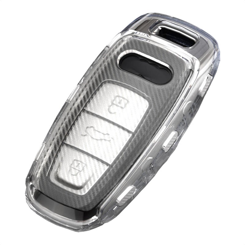 غطاء مفتاح TANGSEN TPU متوافق مع أودي A3 A6 A7 A8 ETron S3 S6 RS6 S7 RS7 Q7 SQ7 Q8 SQ8 نسيج ألياف الكربون الشفاف 3 4 أزرار غلاف مفتاح واقي أبيض