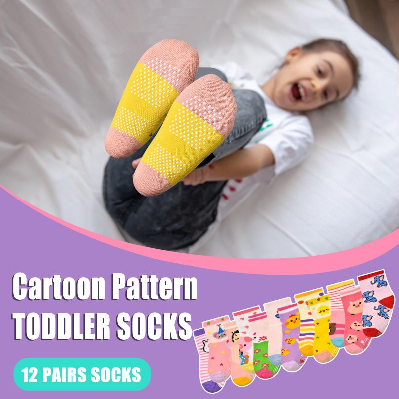 HYCLES Anti Slip Toddler Socks, 12 Pairs Non-Skid Cotton Grip Kid Socks for 3-5T Kids Boy Girl - Image 3