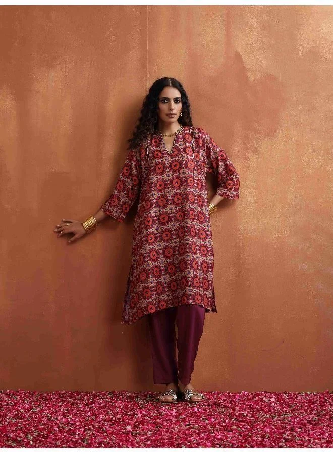 trueBrowns Beige Mandala Print Kurta Co-ord Set