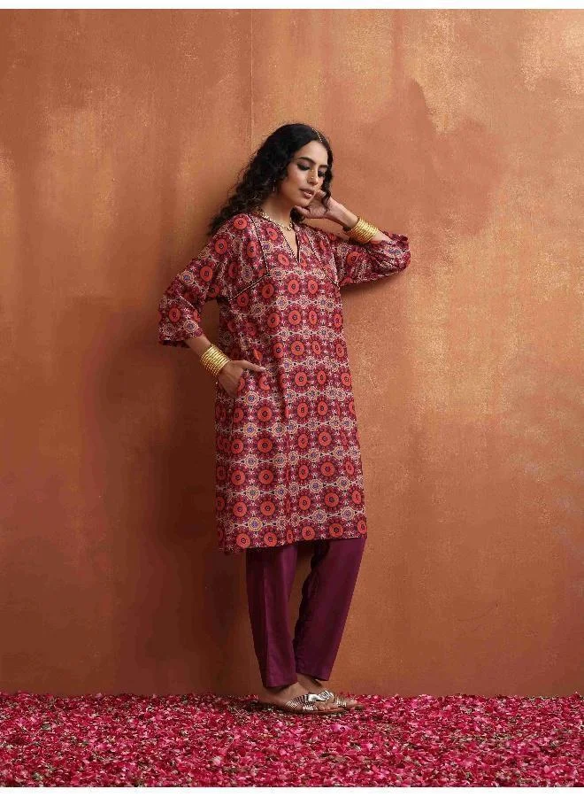 trueBrowns Beige Mandala Print Kurta Co-ord Set