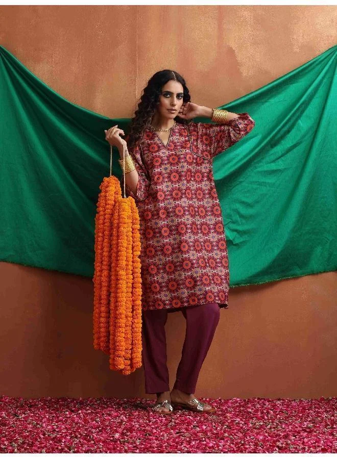 trueBrowns Beige Mandala Print Kurta Co-ord Set