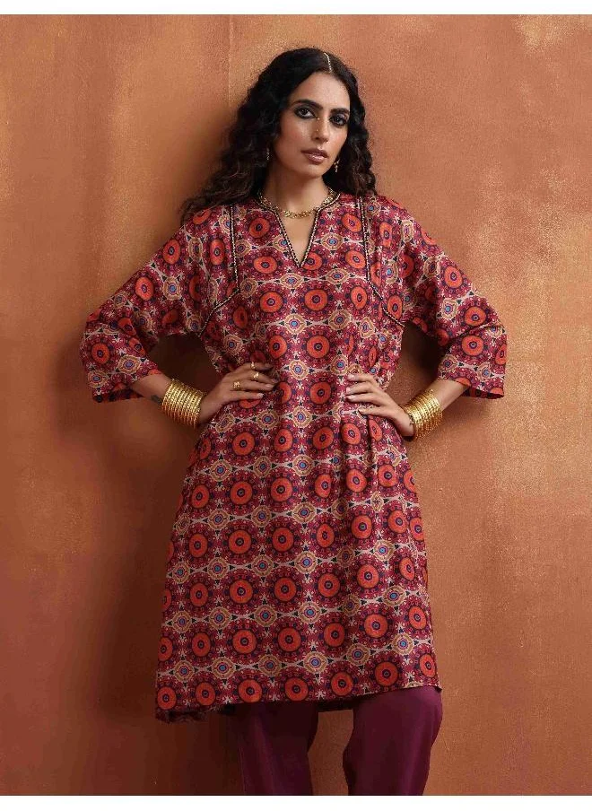 ترو برونز trueBrowns Beige Mandala Print Kurta Co-ord Set