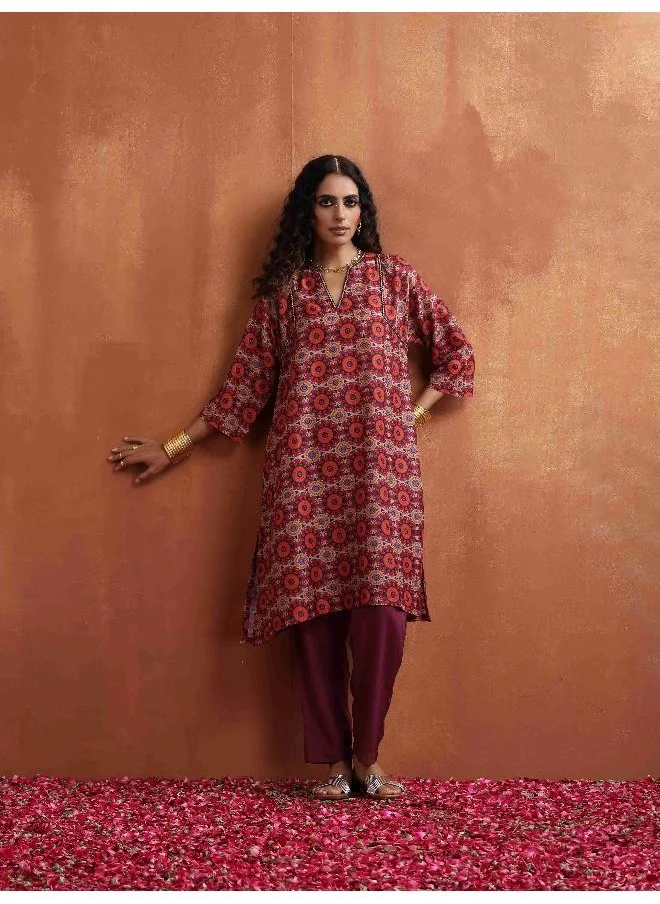 ترو برونز trueBrowns Beige Mandala Print Kurta Co-ord Set