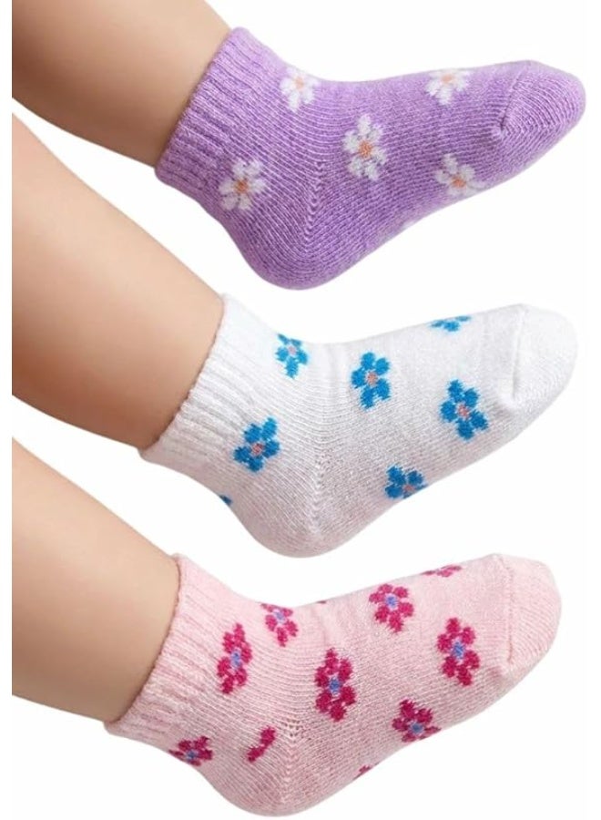 Cotton socks for infant girls, floral pattern, multi-colored (purple, white, pink), 3 pieces - Image 2