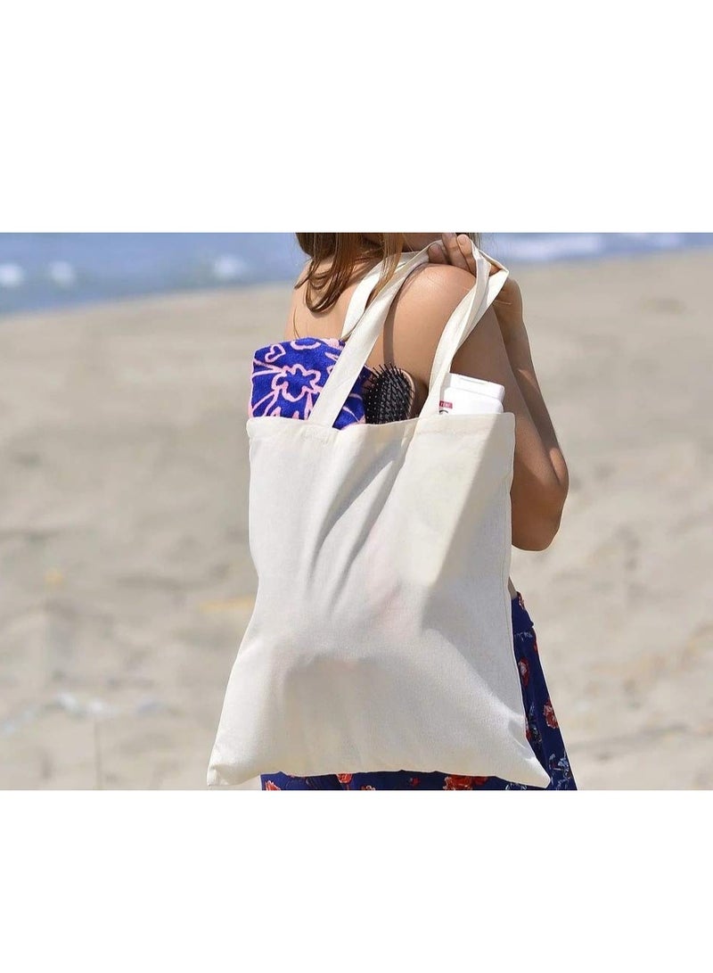 Eco-neutral Cotton Canvas Tote Bags Burlap Tote, Reusable Grocery Shopping Bag, Wholesale Bulk For Diy Crafts, Advertising, Print, Promotion Gifts Beach Bag - 6 Pack, Ivory - Image 5