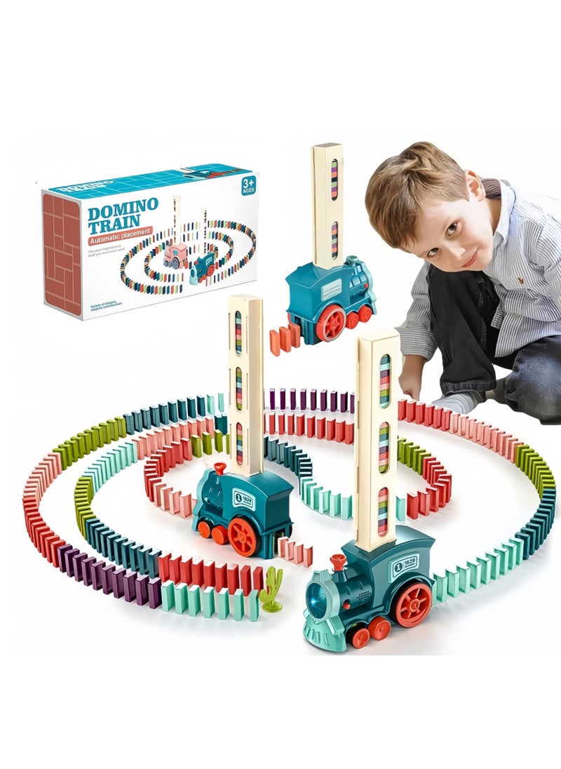 Beauenty Blocks Set, Domino Train Toy Set, Kids Domino Train with 100 pcs Colorful Blocks and Simulated Train Sound, Automatic Laying Domino Brick Colorful Dominoes Blocks Game Educational DIY Toy Gift  - Image 1