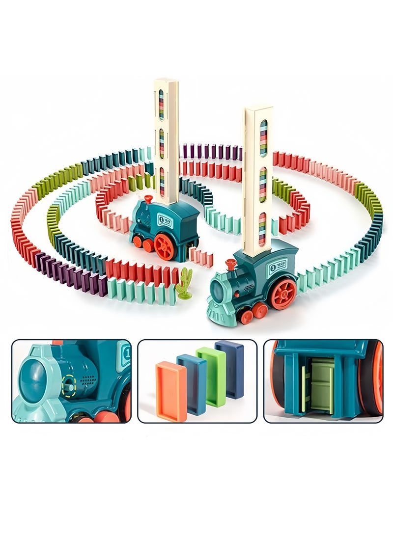 Beauenty Blocks Set, Domino Train Toy Set, Kids Domino Train with 100 pcs Colorful Blocks and Simulated Train Sound, Automatic Laying Domino Brick Colorful Dominoes Blocks Game Educational DIY Toy Gift  - Image 2