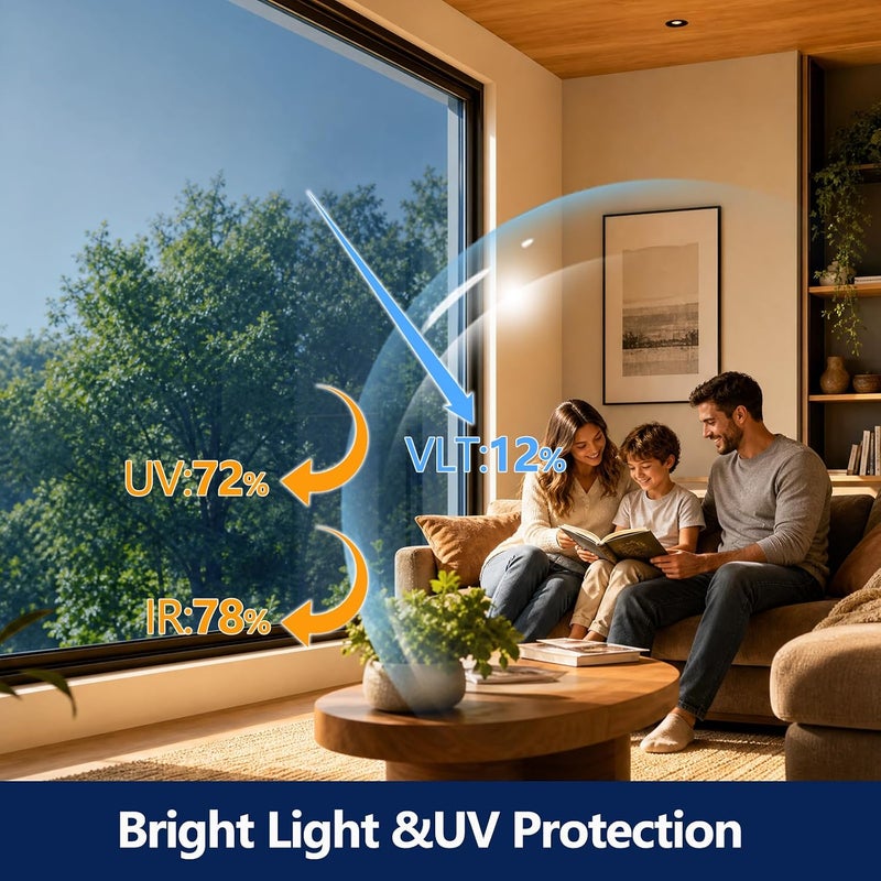WPCTEV One Way Mirror Window Film Daytime Privacy Heat Control Film Solar Film Non-Adhesive Window Tint for Home and Office Blue & Silver 6 Mil 17.5 Inch x 6.5 Feet - Image 4
