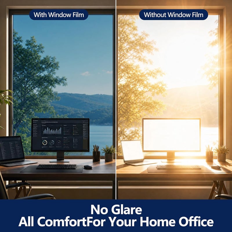 WPCTEV One Way Mirror Window Film Daytime Privacy Heat Control Film Solar Film Non-Adhesive Window Tint for Home and Office Blue & Silver 6 Mil 17.5 Inch x 6.5 Feet - Image 5