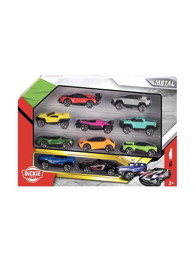 Dickie Toys - Large toy car set with 10 cars (each 7 cm) - 10 small model cars made of metal with freewheel, car toy for children from 3 years - Image 1