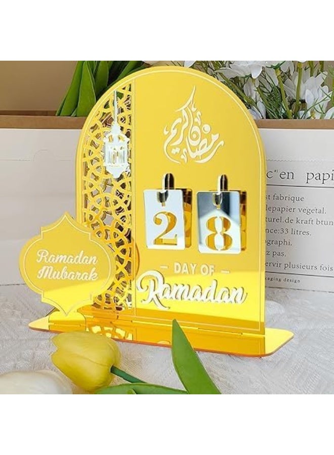 Horoof Home ديكور عد تنازلي رمضان هروف هوم® عيد مبارك أكريليك - ديكور إسلامي لمدة 30 يوم، ذهبي مع أرقام فضية، 20x20x6.3 سم، تصميم أكريليك فاخر لتزيين رمضان والعيد - Image 3