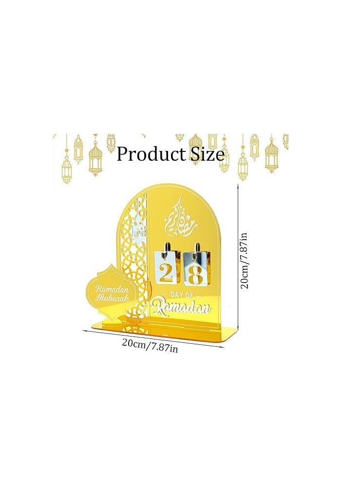 Horoof Home ديكور عد تنازلي رمضان هروف هوم® عيد مبارك أكريليك - ديكور إسلامي لمدة 30 يوم، ذهبي مع أرقام فضية، 20x20x6.3 سم، تصميم أكريليك فاخر لتزيين رمضان والعيد - Image 2