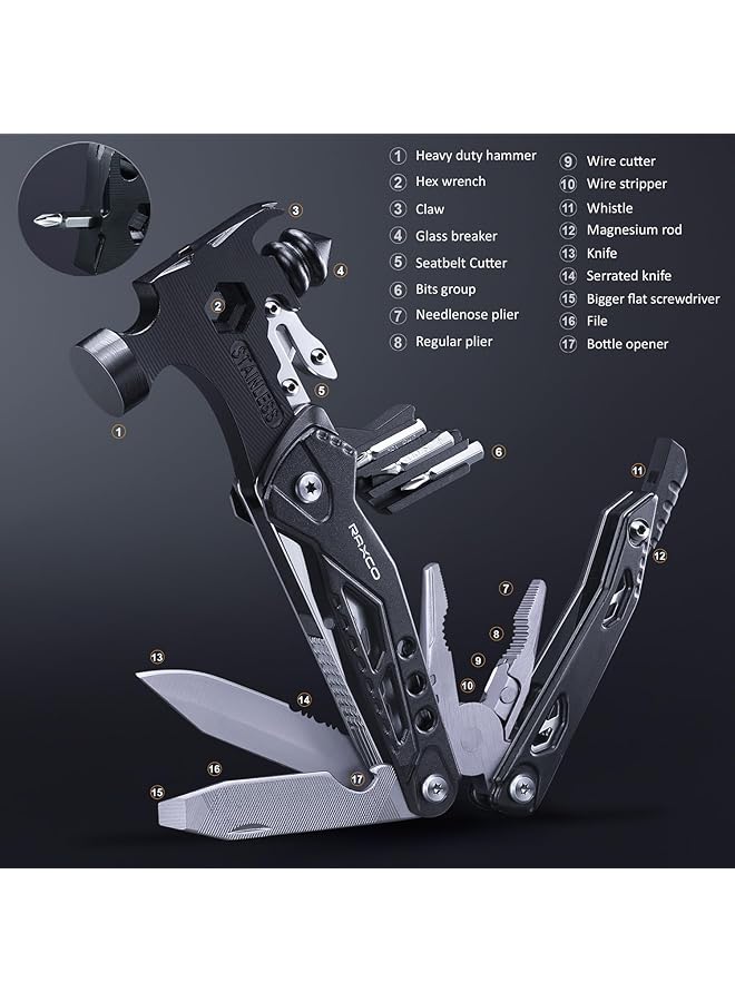 18 In 1 Multitool Claw Hammer Pliers Belt Cutter & Safety Glasses Breaker - Image 2
