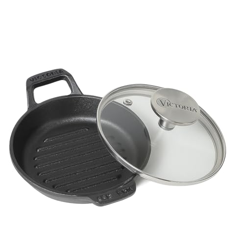 VICTORIA Premium 5.5" Mini Round Cast Iron Casserole Dish with Glass Lid – Pre-Seasoned for Even Heat Distribution & Retention, Durable Double Loop Handles, Stove to Table Elegance - Image 1