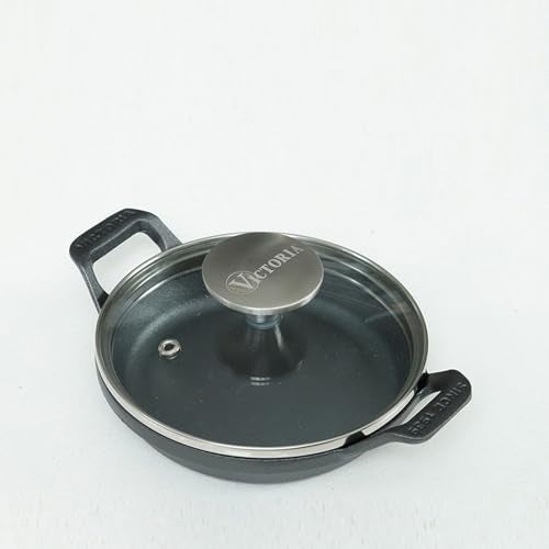 VICTORIA Premium 5.5" Mini Round Cast Iron Casserole Dish with Glass Lid – Pre-Seasoned for Even Heat Distribution & Retention, Durable Double Loop Handles, Stove to Table Elegance - Image 4