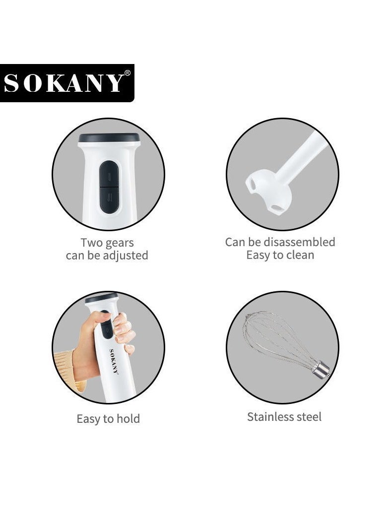 sokany 4-in-1 Hand Blender, 0.5L XL Chopper, 0.7L Beaker, Detachable Electric Stick Blender Set, SK-1715-4(White)  - Image 2