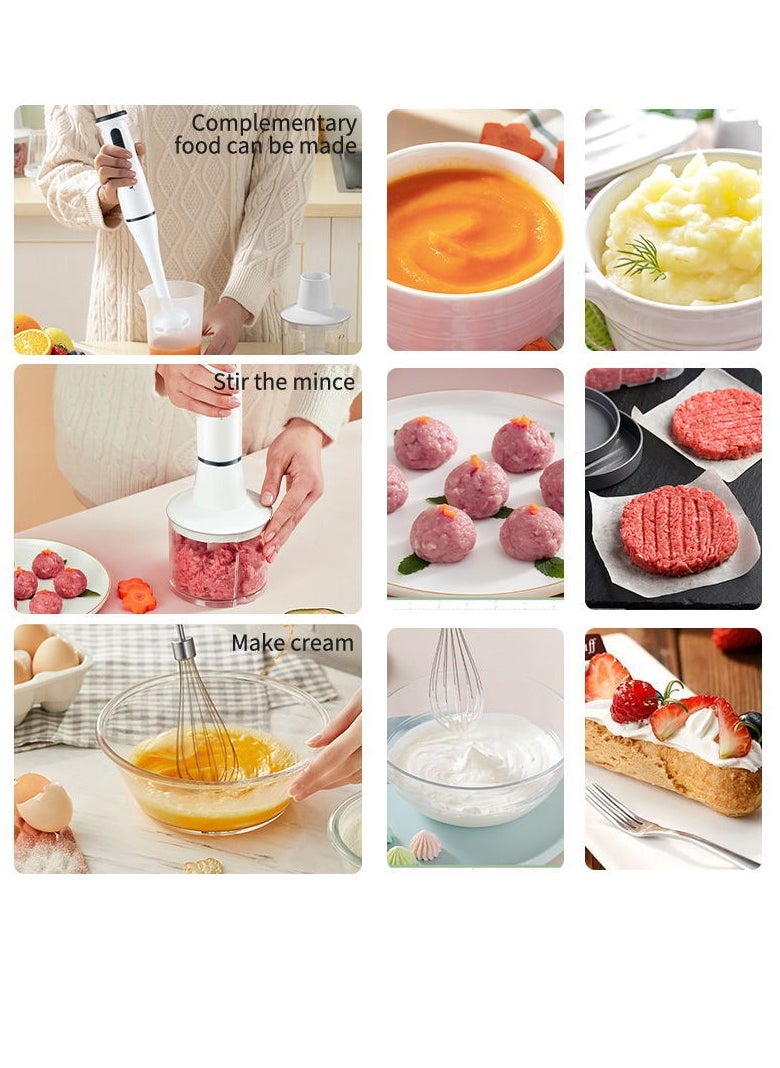 4-in-1 Hand Blender, 0.5L XL Chopper, 0.7L Beaker, Detachable Electric Stick Blender Set, SK-1715-4(White)