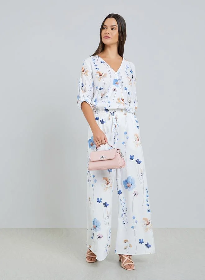 Take Two Women Floral Print Roll Up Sleeve Top