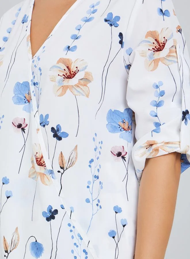 Take Two  Women Floral Print Roll Up Sleeve Top for Women | Best Price UAE