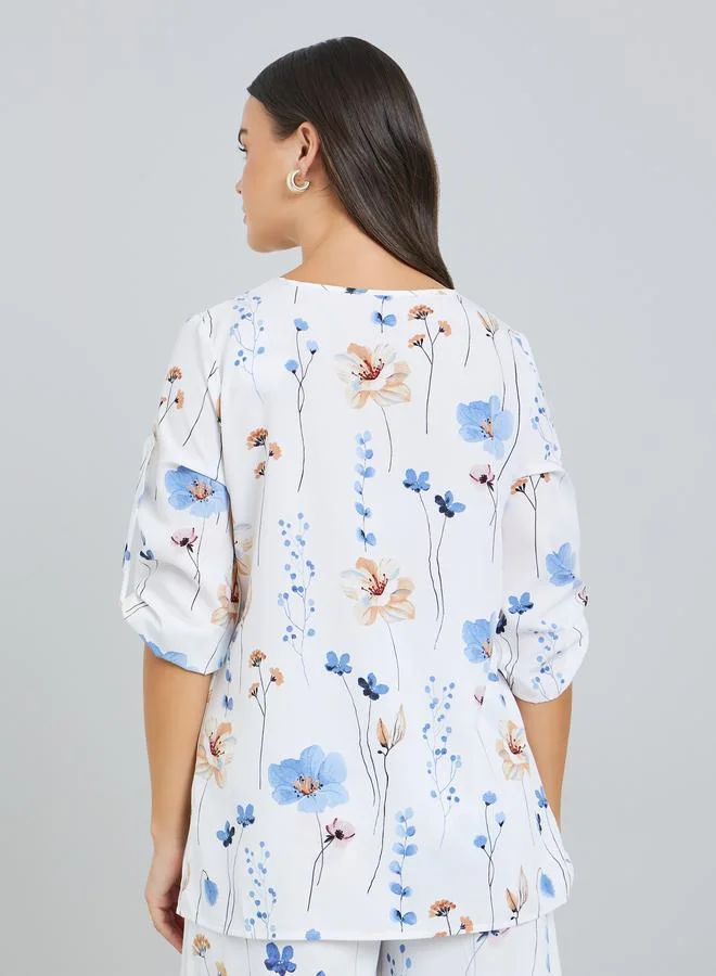 Take Two  Women Floral Print Roll Up Sleeve Top for Women | Best Price UAE
