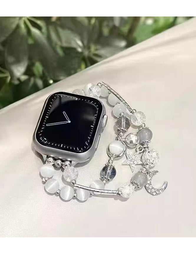 Starry Moon Crystal Chain Cat's Eye Stone Pure Handmade Sport  Power Watch Band AppleWatch Fine Flash Suitable Apple Watch Band S7/8/9E 44mm - Image 1