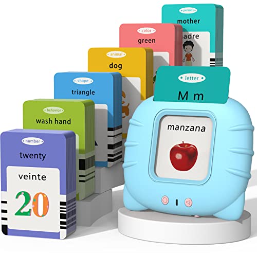 Startcan Spanish  English Talking Flash Cards for Toddlers 1 2 3 4 5 6 Audible Toys for Kids to Learn Spanish  258 Cards and 516 WordsBlue - Image 1