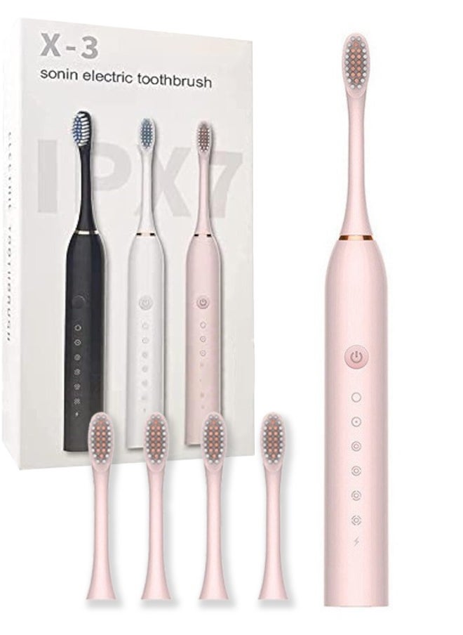 VOGMAX Electric Toothbrushes Adult Soft-bristle household rechargeable waterproof couple toothbrush head set pink  - Image 1