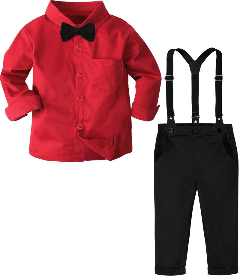 A&J Design Toddler Boy Valentines Day Outfit Baby Christmas Easter Wedding Formal Dress Suit 2-3T Red Black - Image 1
