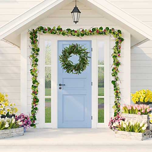 AMF0RESJ 20 inches Artificial Green Olive Wreath Greenery Wreath with Olive Leaves, Bean for Front Door Indoor Outdoor Farmhouse Home Wall Window Festival Wedding Decor, White Gift Box Included - Image 2