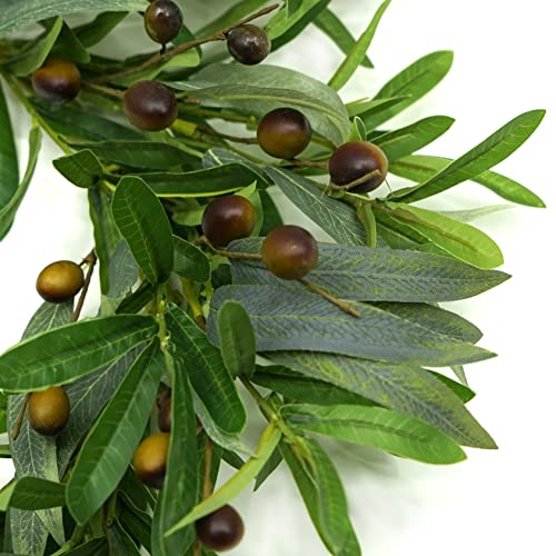 AMF0RESJ 20 inches Artificial Green Olive Wreath Greenery Wreath with Olive Leaves, Bean for Front Door Indoor Outdoor Farmhouse Home Wall Window Festival Wedding Decor, White Gift Box Included - Image 3