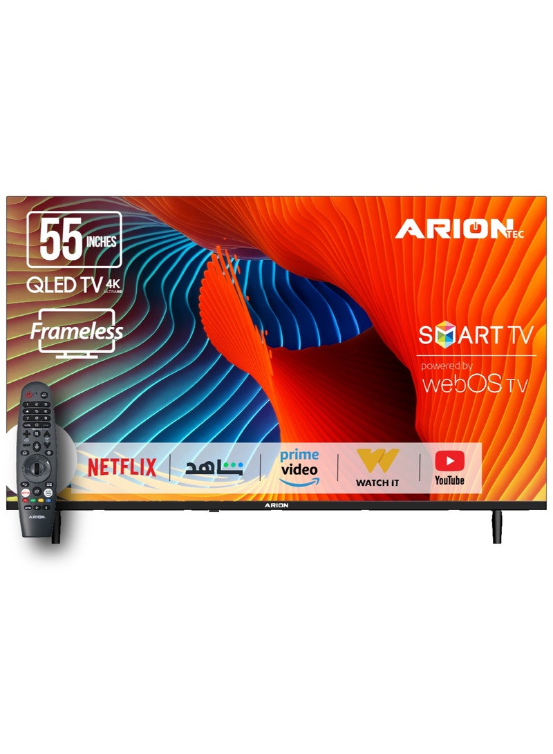 أريون تلفزيون 55 بوصة الذكي 4K UHD QLED – نظام WebOS Hub،WebOs, تقنية ThinQ AI، تصميم بدون حواف، نظام صوت Dolby Audio،، بلوتوث وواي فاي – موديل AR-55 WOS (55DF2) - Image 1