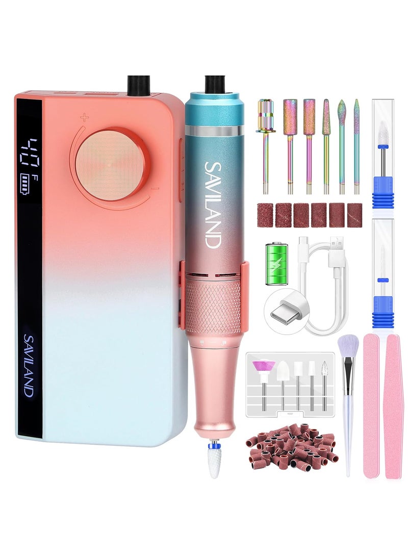 Saviland SAVILAND Electric Nail Drill Professional: 40000RPM Upgrad Nail Drill Kit 2024 Beautiful Gradient Sunset Color Scheme Nail Drill Machine Portable Nail File & Buffers Salon Use Manicure Pedicure 