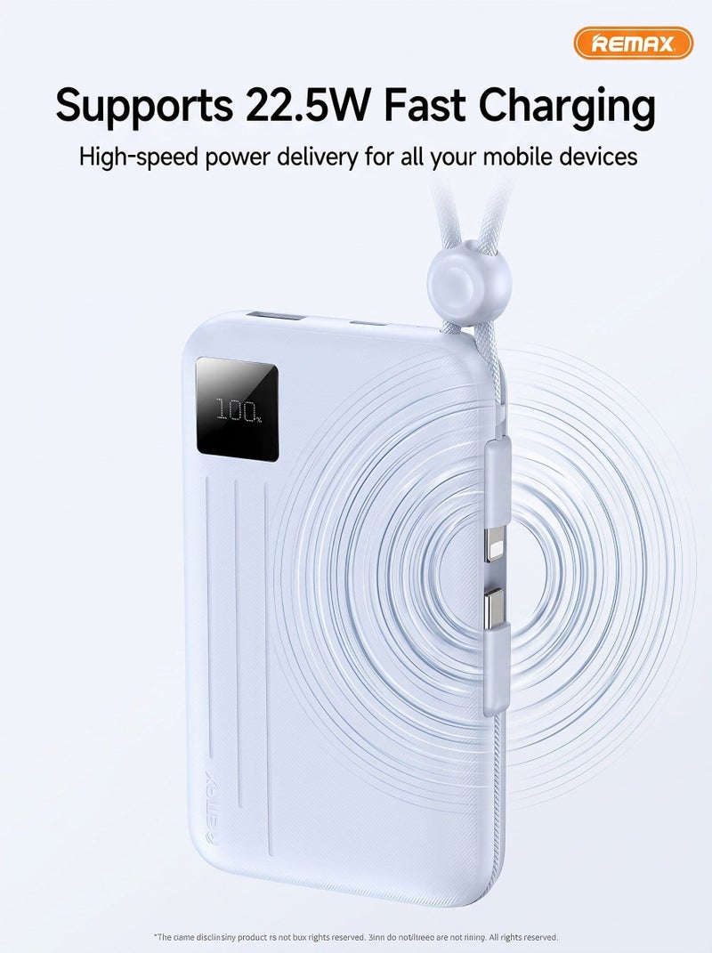 ريماكس باور بانك 10000mAh شحن سريع 22.5 واط، شاحن REMAX المحمول مع كابلات Type-C وLightning مدمجة، بطارية خارجية PD QC مع شاشة LED رقمية، شاحن USB-C للهواتف المحمولة iPhone Samsung Xiaomi Android - أزرق - Image 5