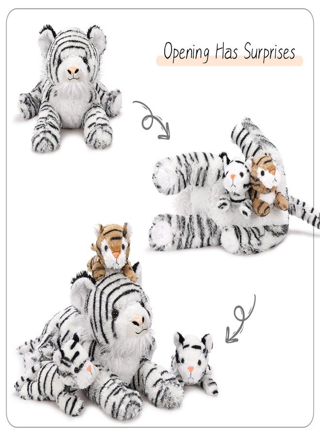 ماوجولان مجموعة ألعاب ماوجولان المحشوة على شكل نمر أبيض، 4 قطع، مقاس 17.7 بوصة، لعبة نمر كبيرة محشوة مع 3 أشبال، هدايا للأولاد والبنات، ديكورات احتفالية لأعياد الميلاد والكريسماس - Image 5