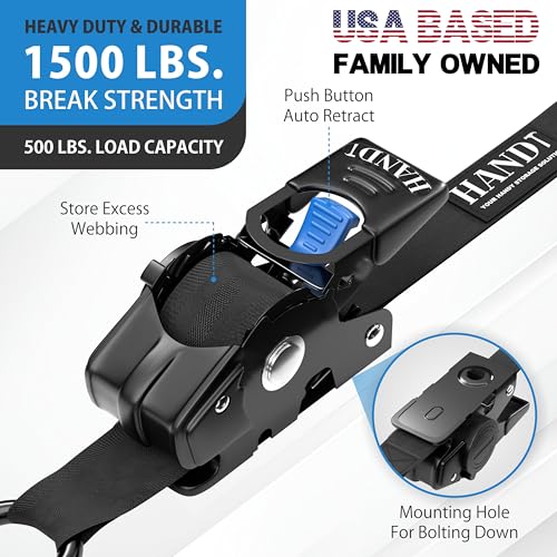 HandT USA Based Retractable Ratchet Straps (4PK) 1in x 6ft - 1,500lb Break Strength, Heavy Duty Automatic Ratchet Straps Self Retractable Tie Down, Push Button Retracting Truck Trailer Cargo | Black - Image 2