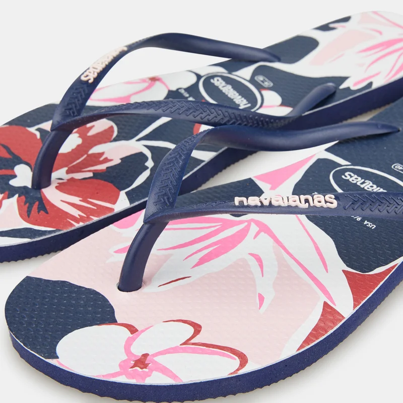 havaianas Blue Women's Slim Floral Flip Flops for Women | Best Price UAE