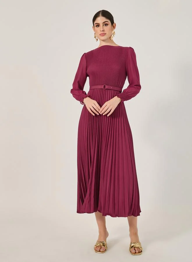ستايلي فستان ميدي A-Line بأكمام مكشكشة مطوية من Styli