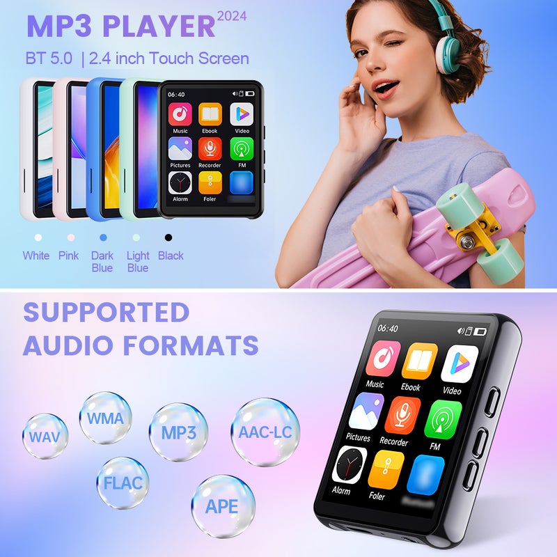2.4 شاشة واضحة عالية البُعد مشغل MP3 بشاشة لمس كاملة صوت خالي من فقدان مشغل بلوتوث مع مكبر صوت يدعم الفيديو والمنبه والراديو والمسجل والكتاب الإلكتروني - Image 4