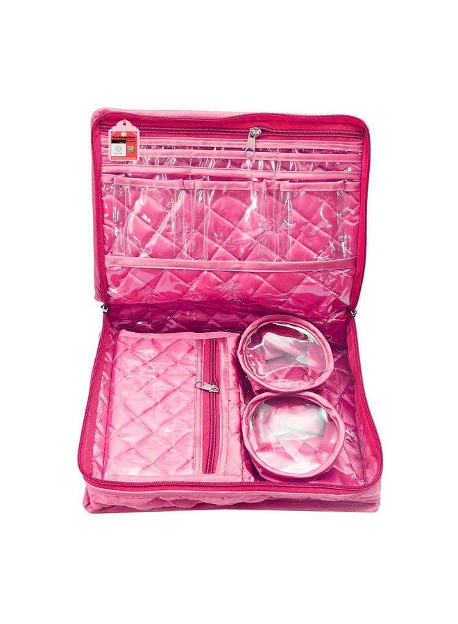 Luces Satin Makeup Pouches Vanity Jewellery Traveling Organizer Storage Box Cosmetic Bag It Along Anywhere Easily For Women Pink - Image 2