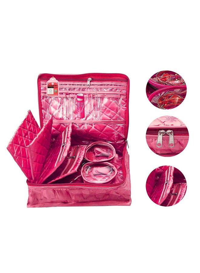 Luces Satin Makeup Pouches Vanity Jewellery Traveling Organizer Storage Box Cosmetic Bag It Along Anywhere Easily For Women Pink - Image 3