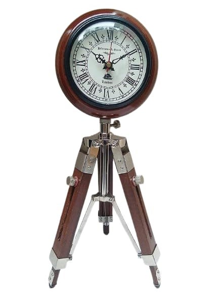 ARTIKRON Handmade Wooden Table Clock with Adjustable Tripod Stand Heavy Quality Tripod Clock for Office Home Dcor