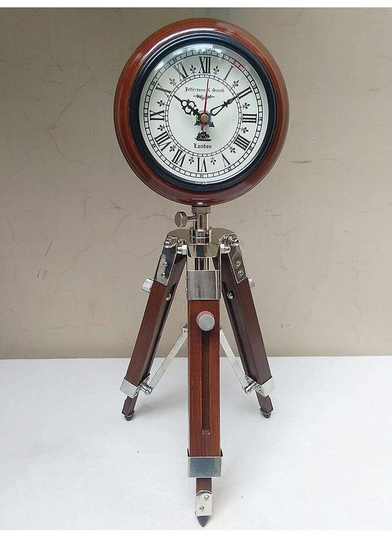 ARTIKRON - ARTIKRON Handmade Wooden Table Clock with Adjustable Tripod Stand Heavy Quality Tripod Clock for Office Home Dcor - Image 1