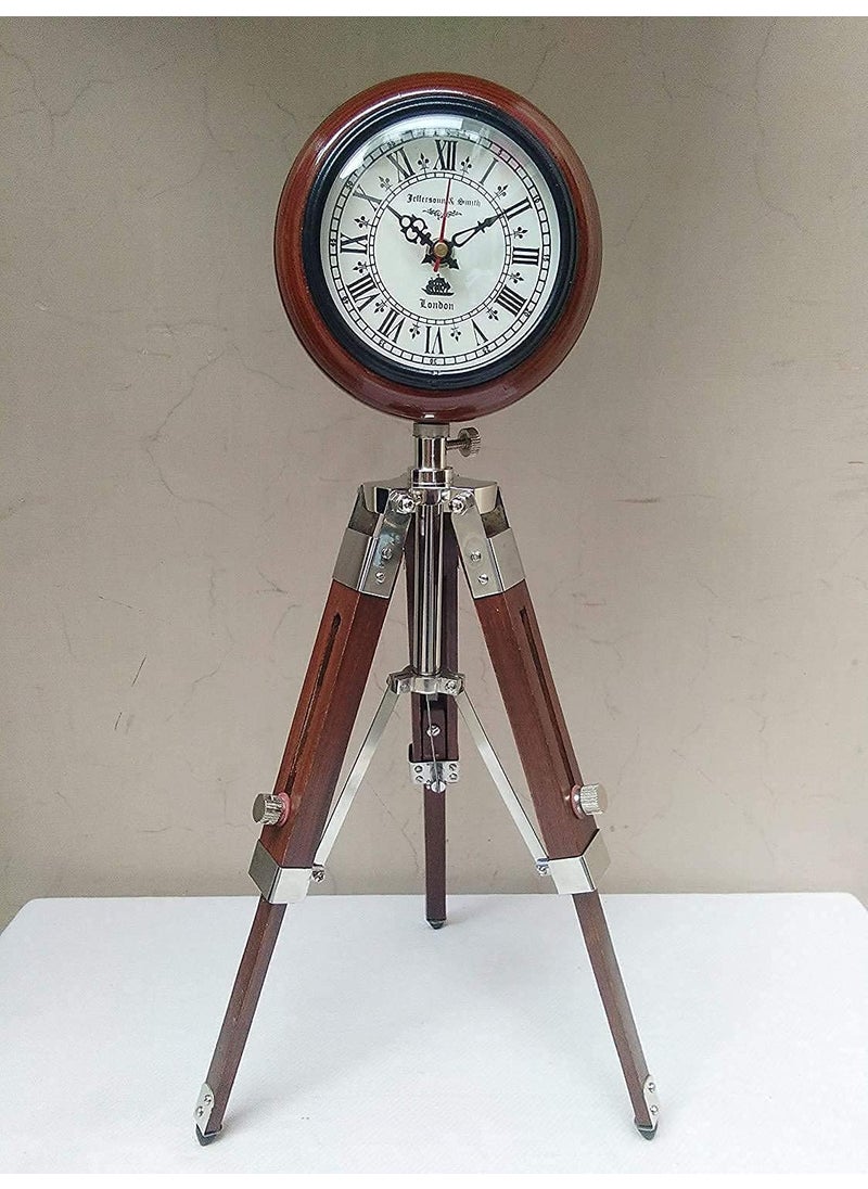 ARTIKRON - ARTIKRON Handmade Wooden Table Clock with Adjustable Tripod Stand Heavy Quality Tripod Clock for Office Home Dcor - Image 1