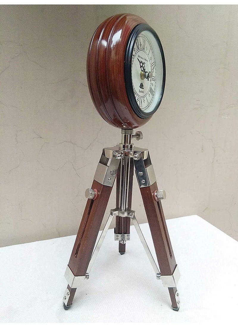 ARTIKRON - ARTIKRON Handmade Wooden Table Clock with Adjustable Tripod Stand Heavy Quality Tripod Clock for Office Home Dcor - Image 1