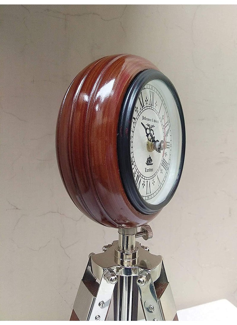 ARTIKRON - ARTIKRON Handmade Wooden Table Clock with Adjustable Tripod Stand Heavy Quality Tripod Clock for Office Home Dcor - Image 1