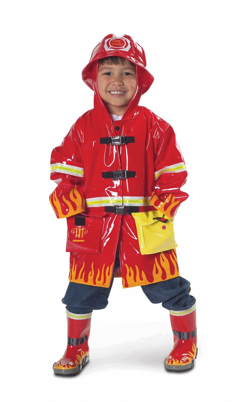 Kidorable Red Fireman Natural Rubber Rain Boots With Fun Flame Pull On Heel Tab (Toddler), 7 M US - Image 2